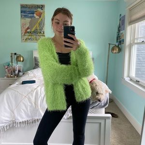 UO green fuzzy cardigan